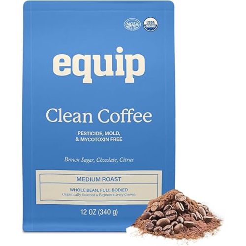 Equip Foods Clean Coffee | Gold Standard, Certified Organic, Fair Trade, Regenerative | Medium Roast, Whole Bean, Nicaragua | Brown Sugar+Chocolate+Citrus