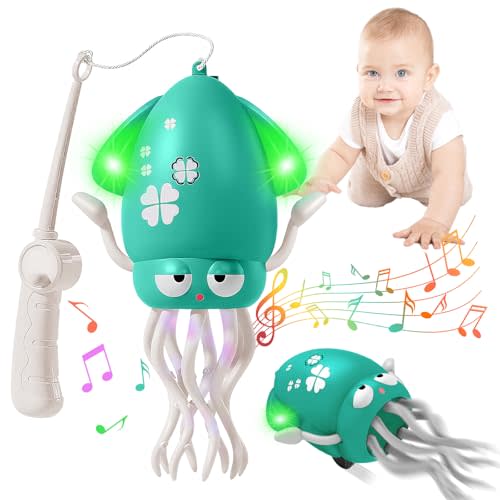 Plnmlls Dancing Octopus Toy,Tummy Time Toys,with Music and LED Light,Built-in Rechargeable Battery and Volume Can be Turned Off for 6-12 12-18 36 Months Walking Toddler Birthday Gift(Green)