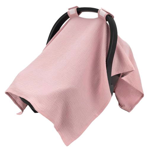 MISSMILE 100% Muslin Cotton Car Seat Cover Baby, Universal Carseat Covers, Breathable Baby Car Seat Canopy for Boys Girls, Soft Infant Car Seat Cover for Summer \\u2014Pink