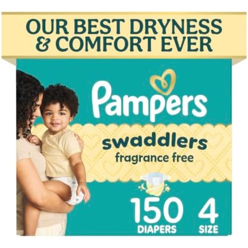 Pampers Swaddlers Diapers, Size 4 (15-34 lbs), 150 Count, Fragrance Free, Hypoallergenic, Absorbent, Pediatrician Recommended, Skin Safe