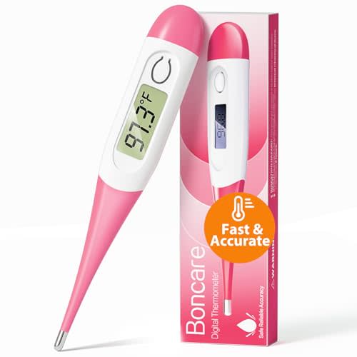 Boncare 10 Seconds Oral Thermometer for Adults and Kids - Accurate & Safe Rectal Thermometer for Baby with Fever Alarm, Digital Thermometer (Pink)