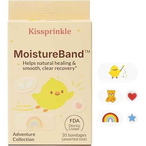 MoistureBand, Fast Healing Hydrocolloid Bandages for Kids, Waterproof & Gentle on Skin (Adventure Collection, 35 Count)