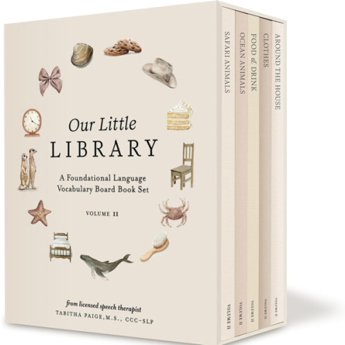 Our Little Library Vol. 2: First 100 Words Board Book Box Set, including Ocean Animals, Safari Animals, Food and Drink, Clothes, and Around the House (Tabitha Paige Children's Book Series)