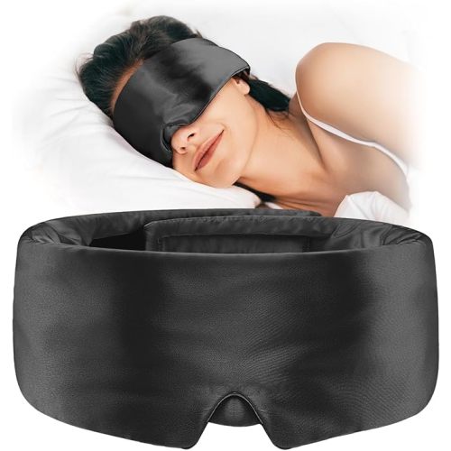 Umisleep Soft Sleep Mask, Blackout Eye Mask for Side Sleepers, Comfortable Sleep Mask for Women Men, Satin Eye Masks for Sleep with Wide Band, Sleeping Mask, Blindfold, Black
