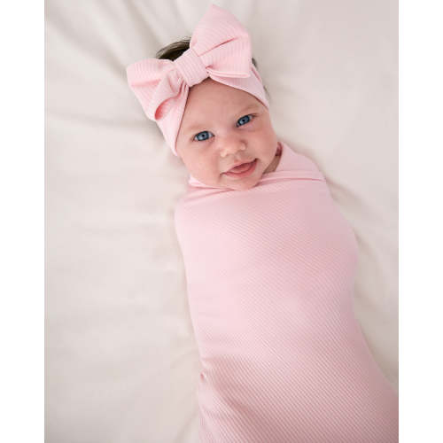 Prima Pink Ribbed Swaddle & Luxe Bow Headband Set – Little Sleepies