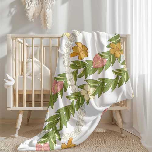 Maile Lei Velveteen Plush Blanket, Tropical Floral Print Throw, Cozy Home Decor, Gift for Beach Lovers, Luau Party Favor, Baby Blanket