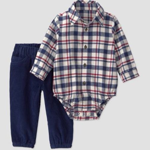 Carter's Just One You® Baby Boys' 2pc Long Sleeve Plaid Bodysuit and Jogger Pants Set - Navy Blue 6M