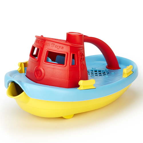 Green Toys: My First Tugboat - Red Top - Fun Floating Bathtime Play Toy, Fill & Pour Water, Recycled Plastic, Kids-Toddlers-Baby Ages 6 Months+