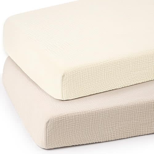 lulumoon Muslin Cotton Crib Sheets 2Pack White Cream