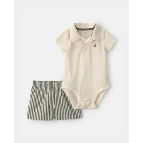 Baby Boy 2-Piece Polo Shirt & Short Set - Cream/Green | Carter's