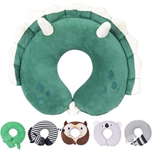 H HOMEWINS Travel Pillow for Kids Toddlers-Soft Neck Head Chin Support Pillow,Cute Animal,Comfortable in Any Sitting Position for Airplane,Car,Train,Machine Washable,Children Gift (Triceratops)