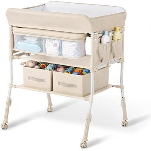 TODEFULL Baby Changing Table, Portable Changing Table with 4-Level Height