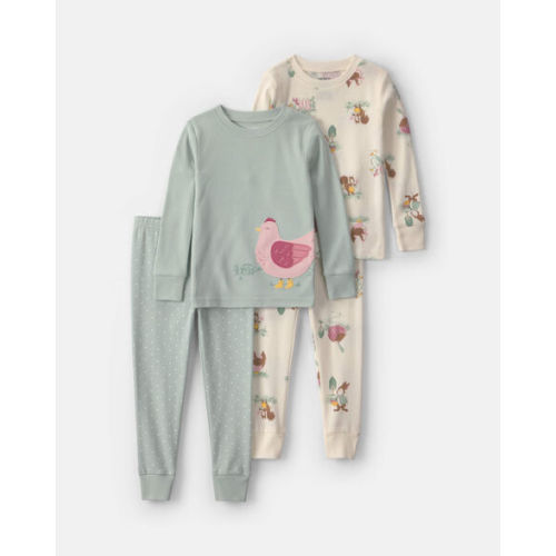 Baby Girl 4-Piece Country Chicken 100% Cotton Snug Fit Pajama Set - Blue/Cream | Carter's