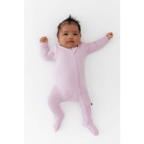Ribbed Zipper Footie in Thistle