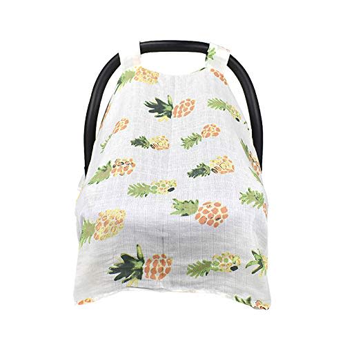 Carseat Canopy, Lightweight Breathable Cotton Muslin Canopy, Baby Car Seat Cover and Stroller Cover, Wind Proof Sun Protection Cover for Baby Girls and Boys(Yellow)