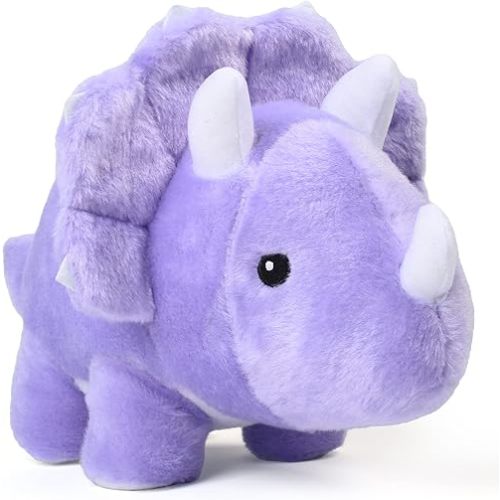 BenBen Dinosaur Stuffed Animal, 13” Dino Plush Toys, Cute Plushies Stuff for Kids, Triceratops, Purple, Baby Shower, Birthday, Easter Basket Stuffers