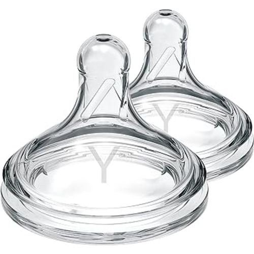 Dr. Brown’s Natural Flow Y-Cut Wide-Neck Baby Bottle Nipple, Ideal for Thicker Liquids, 100% Silicone, 2 Count (Pack of 1), 9m+