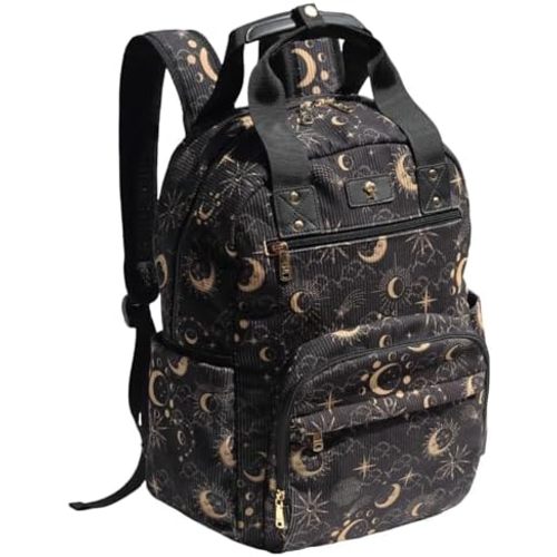 Diaper Bag Backpack, Large Capacity Multifunction Baby Essentials Fashion Travel Pack Linen Canvas office Laptop Bag (Corduroy Black Moon)