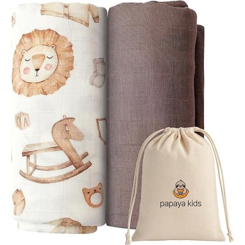 Muslin Swaddle Blankets - Large Soft Bamboo Viscose & Cotton Baby Swaddle Blanket, Breathable Receiving Blanket for Newborn Essentials, 2-Pack (Safari Dream)