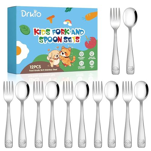 Amazon.com: DRKIO Stainless Steel Toddler Utensils Set - 12 Pieces Kids Silverware Set Children Safe Food Grade Small Forks and Spoons Dishwasher Safe Mirror Polished : Baby