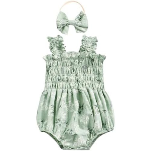 Twopumpkin Baby Girl Summer Clothes Muslin Bubble Romper Short Sleeve Ruffle Smocked Outfit 0 3 6 9 12 18 Month Cute