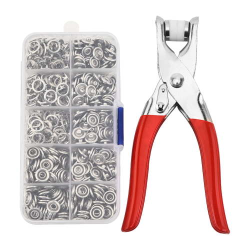 Snap Button Pliers Tool, Silver Metal Button Sewing Kit, Sewing Kit with Metal Snap Buttons & Manual Pliers, for Diy Crafts, Fabric, Clothes, Bags