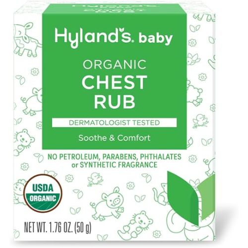 Hyland's Baby Organic Chest Rub, Soothe and Comfort, with Organic Lavender, Peppermint, and Chamomile Flower Oil, Safe and Gentle, Dermatologist Tested, 1.76 Oz, Infant