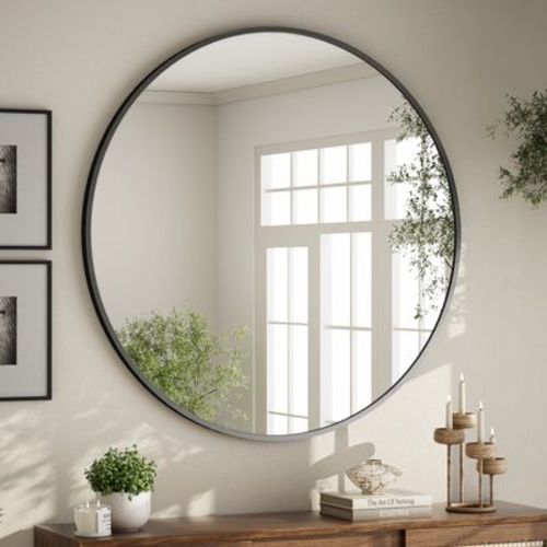 BEAUTYPEAK Round Wall Mirror Bathroom Vanity Mirrors 24"x24",Black