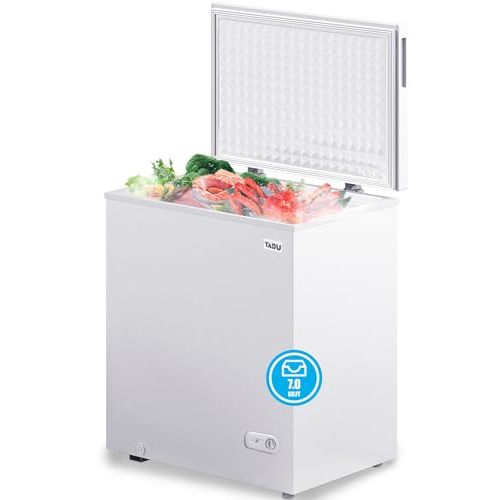TABU 7.0 Cu Ft Deep Freezer,Top Opening Chest Freezer with Storage Basket, Energy Saving Compact Freezer with 7 Level Adjustable Thermostat, Removable Basket (White)