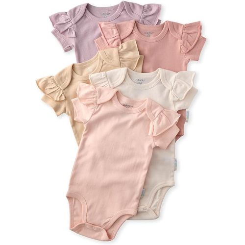 baby-girls Rory 5-pack Short Sleeve Ruffle Shoulder Bodysuits 100% Organic Cotton for Baby Girls