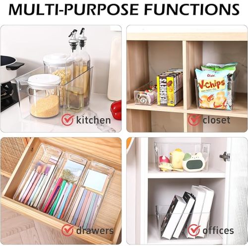 Clear Plastic Storage Bins 8 Pack - Pantry Organizers and Storage, Fridge Organizer Containers for Kitchen, Cabinet, Freezer, Bathroom, Clost, Home Organization