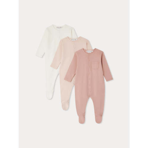 Set of 3 Cosima organic cotton long-sleeved footed sleepsuits in pink