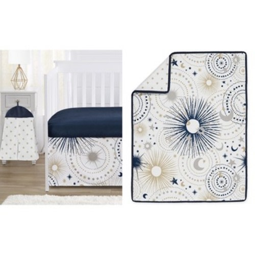 Sweet Jojo Designs Boy or Girl Gender Neutral Unisex Baby Crib Bedding Set - Celestial Blue, Grey and Gold 4pc