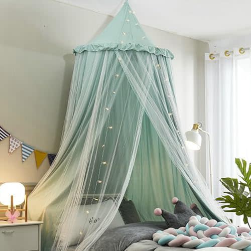 THREENTDAY Bed Canopy for Girls, Double Layer Dome Mosquito Net Princess Canopy for Girls Bed Room Decor Reading Nook (Green)