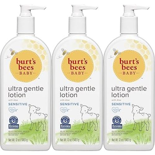 Burt's Bees Baby Ultra Gentle Lotion with Aloe for Sensitive Skin, Pediatrician Tested, 99% Natural Origin Baby Care, 12 Oz (Pack of 3)