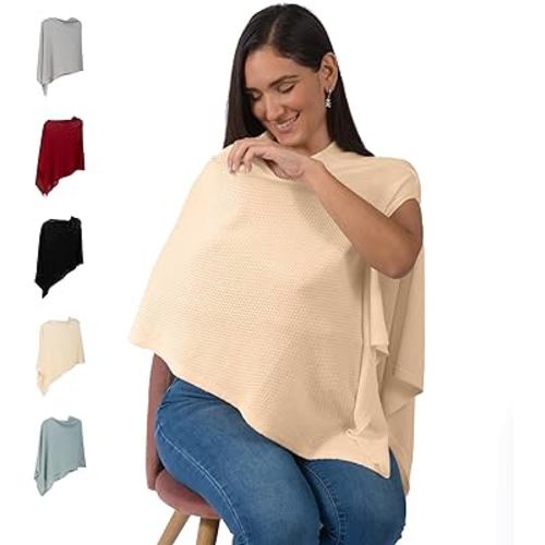 Breathable Nursing Cover Up for Breastfeeding - Privacy Nursing Covers - Newborn Essentials Must Haves - Improved Ponchy by Gold Mamas - Nude