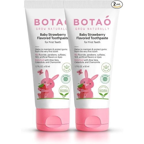 Fluoride Free Toddler Toothpaste | Strawberry Flavored - Training Toothpaste for Toddlers | EWG Verified, Vegan, SLS Free, Safe to Swallow, Aloe Vera (2Pack)