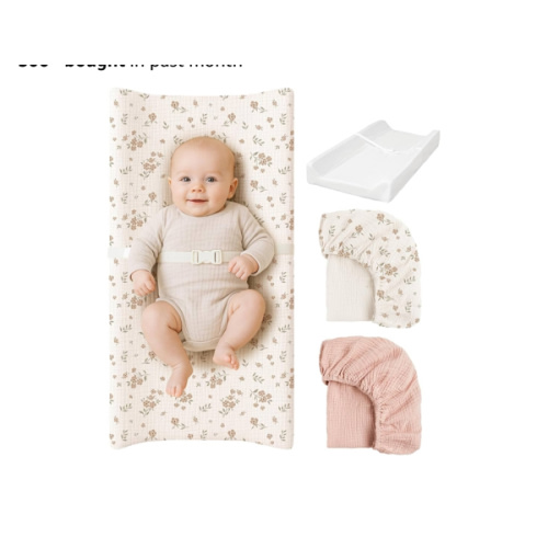 Konssy Muslin Changing Pad with Waterproof Lining Foam, Includes 2 Pack Soft & Cotton Cover, Baby Diaper Changing Pad for Dresser or Table, 32x16 inches (Blossom,Pink)