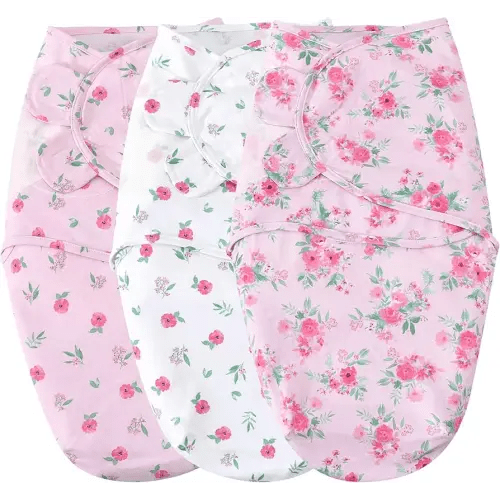 david's kids 100% Cotton 3 Pack Baby Swaddle Wrap for 0-3 Months, Soft Breathable Swaddle Blanket for Newborn Infant, Adjustable Baby Wrap Sleep Sacks for Girls, Newborn Essentials, Floral