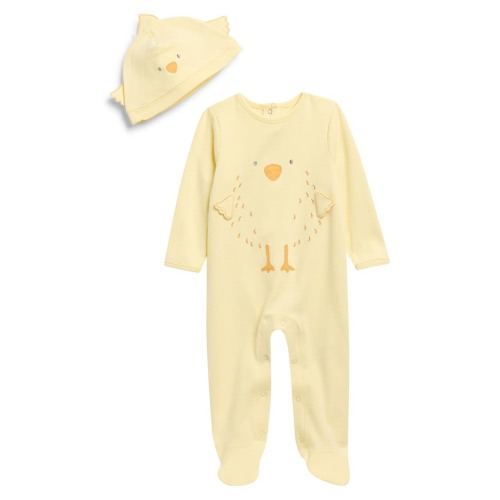 Chick Cotton Footie & Hat Set, Newborn