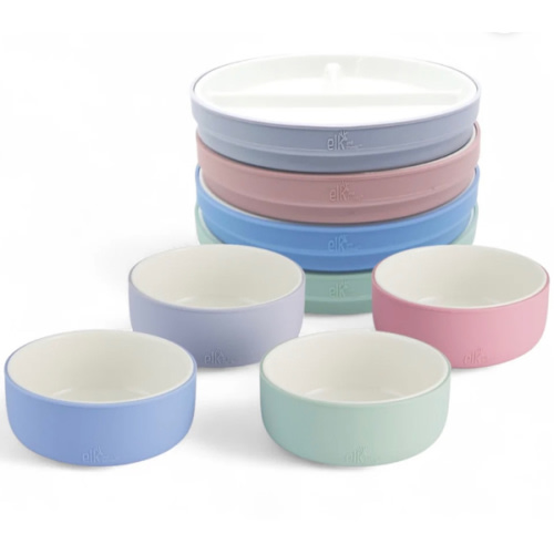 Kids Porcelain Mealtime Bundle | Normal Sleeves | 7.8" Plates + Bowls | 8 Pcs | Blush/Lilac/Sage/Misty Blue