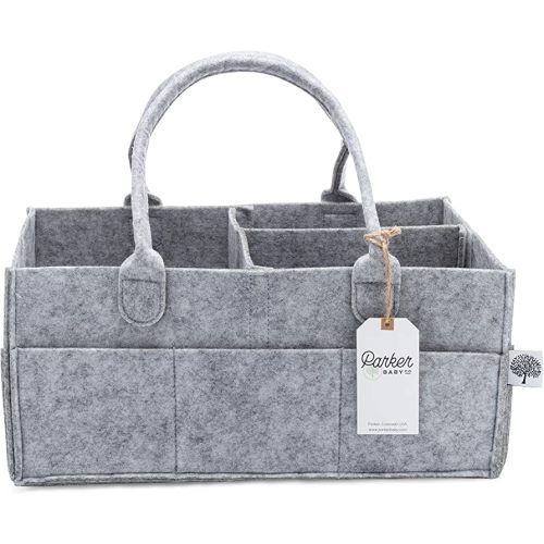 Parker Baby Co. Diaper Caddy - Nursery Storage Bin and Car Organizer for Diapers and Baby Wipes - Gray, Large