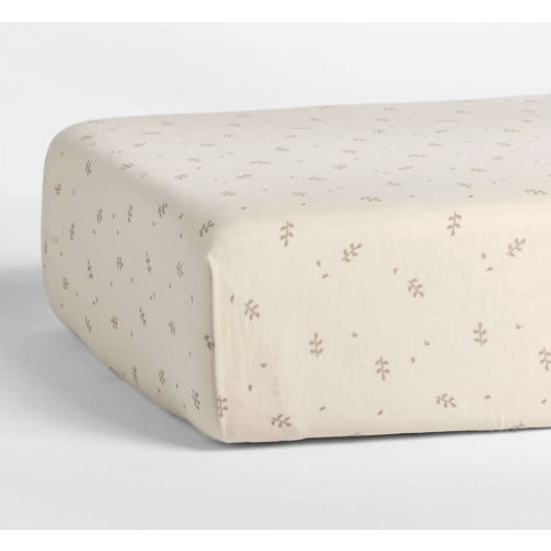 Supersoft Undyed Leaf Print 100% Organic Cotton Gauze Baby Crib Fitted Sheet