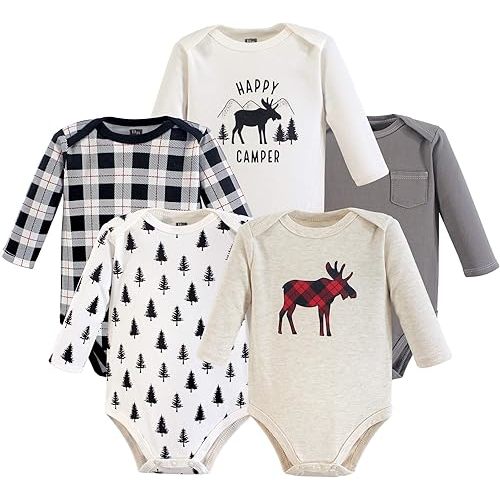Hudson Baby baby-boys Cotton Long-sleeve Bodysuits 5-pack