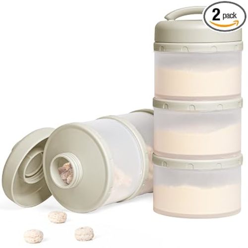 Termichy Stackable Formula Dispenser Portable Milk Powder Container, 2 Pack, Warm Grey