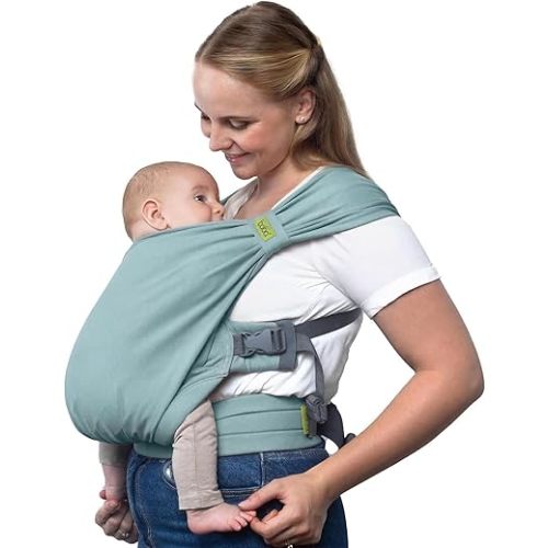 Boba Bliss Pre-Wrapped Baby Carrier with Buckle - Newborn to 7-35 lbs Light, Breathable & Easy to Adjust Hybrid Infant Sling & Toddler Carrier - Certified Hip-Healthy for 0-18 Months - Sea Mist