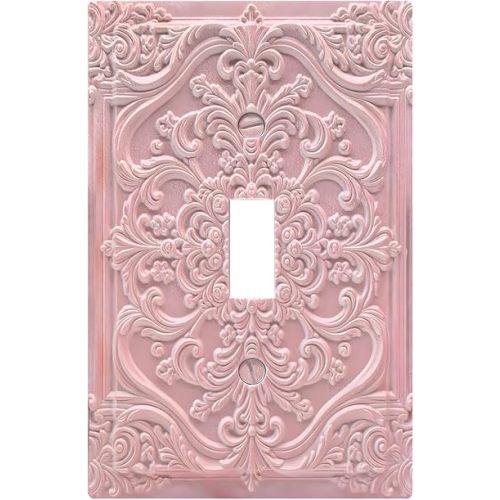 Decorative Light Switch Plate Covers Pink 3D Floral Embossed 1 Gang Light Switch Cover Plate Single Toggle Wall Plate Outlet Covers Faceplate for Bedroom Home Decor