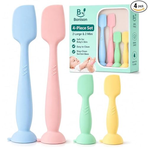 Upgraded 4-Pack Silicone Diaper Cream Spatula with Travel Case - Soft Full-Size & Mini Applicators for Rash Ointment, Diaper Care & Everyday Care, Ideal for Newborn Essentials and Baby Shower Gifts