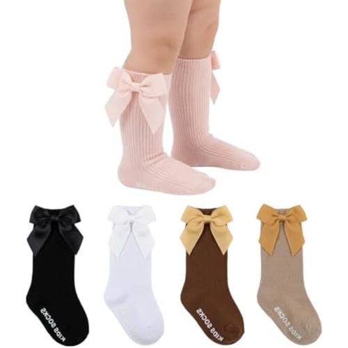 Baby Girl Non Slip Knee High Socks Cotton Ruffle Bow Infant Toddler Long Stockings Infant Knee High Socks Baby