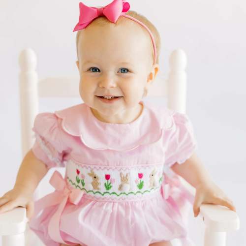 Pink Smocked Bunnies & Tulips Bubble – Little Bear Smocks